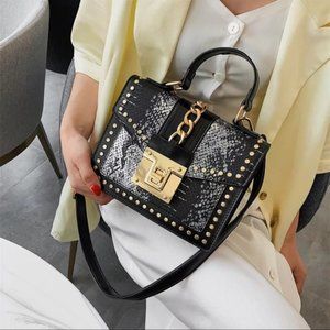 Black and Gold Vegan Leather Handbag CrossBody